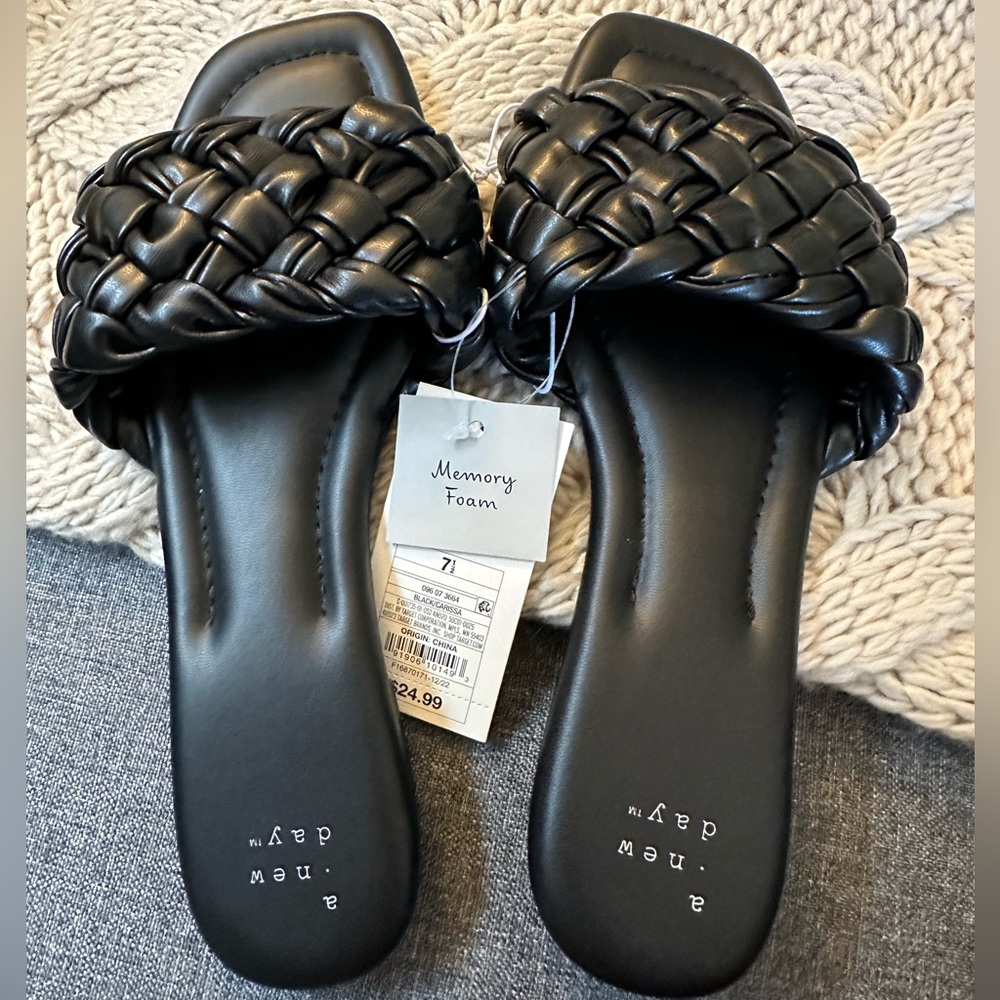 Black Slip On Sandals